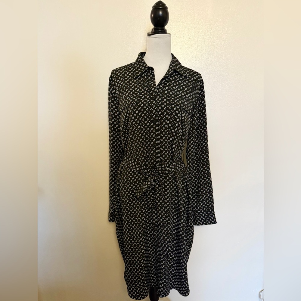 Lauren Ralph Lauren Black and White Patterned Long Sleeve Dress